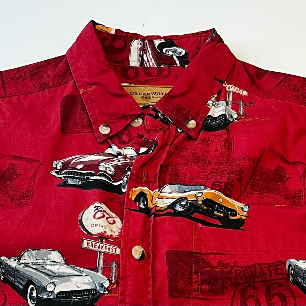 Clear Water Outfitters Red Classic Cars 1950s Corvettes Print Button-Down Shirt